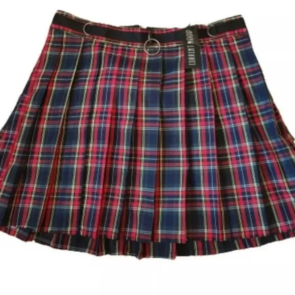 Dolls kill Current Mood Red and Blue Plaid A-Linepleated, small new with tags - Picture 1 of 7